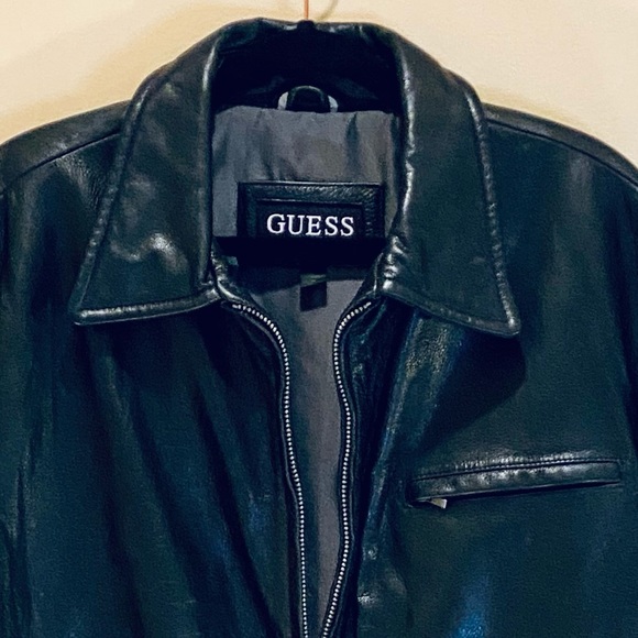 🌟3xHP🌟2010 Guess Black Pebbled Leather Zipper Jacket L - Picture 2 of 16